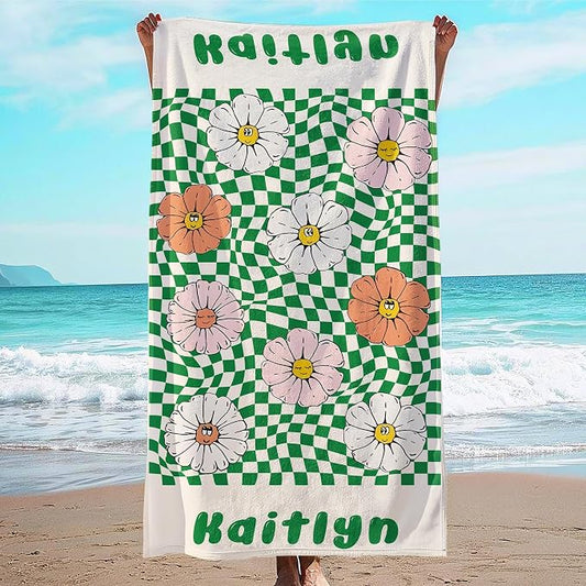 JML Personalized Beach Towel with Name, Custom Flower Beach Towel, Customized Microfiber Pool Towel, Quick Dry & Absorbent Swim Towel for Adult,Mother's Day, Birthday, Summer Holiday,Vacation by JML