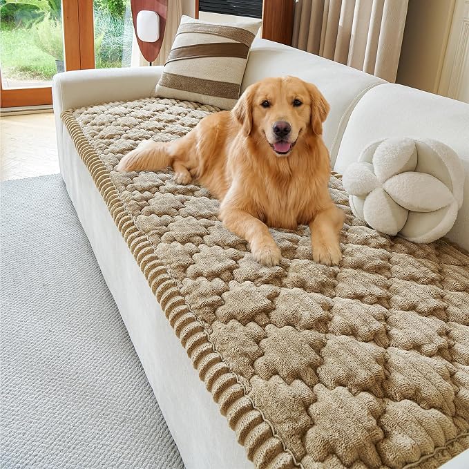 Deep Dream Couch Covers for Dogs Washable, Non-Slip Fuzzy Pet Sofa Protector, Soft Thick Fabric Couch Cover for 3 Cushion Sofa, for Pet Family (Camel, 27.6" x 59") by DeepDream