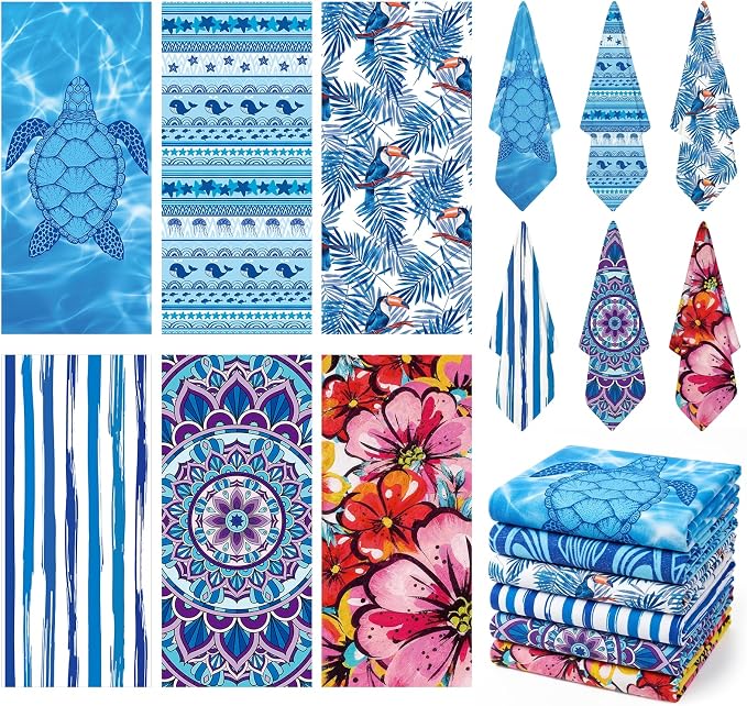 6 Pack Microfiber Beach Towel Set 32x71 Oversized Extra Large Swim Pool Towel Soft Fiber Beach Towels Set Absorbent Bath Blanket for Spa Travel Swim Pool Accessories Vacation Essential Gift(summer) by Unknown