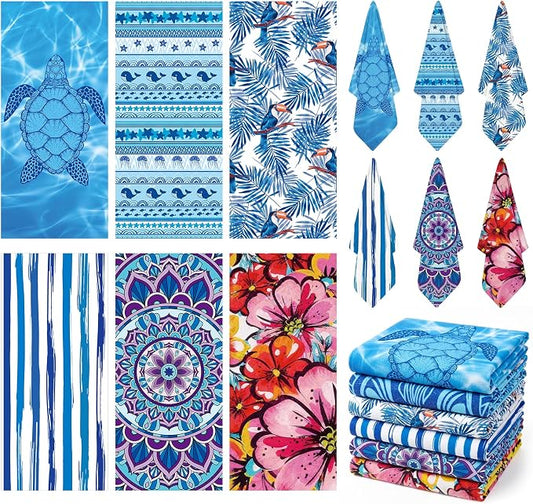 6 Pack Microfiber Beach Towel Set 32x71 Oversized Extra Large Swim Pool Towel Soft Fiber Beach Towels Set Absorbent Bath Blanket for Spa Travel Swim Pool Accessories Vacation Essential Gift(summer) by Unknown