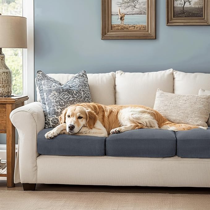 CHUN YI 3Piece Stretch Couch Cushion Covers, Sofa Seat Slipcovers for Pets, Suitable for Armchair Loveseat Sofa with Spandex Jacquard Washable Fabric(3Piece,Grey) - Image 7