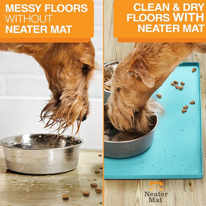 Neater Pet Brands Neater Mat Pet Mats for Food and Water, Cat & Dog Bowl Mat Waterproof Silicone, Feeding Tray, Dog Food Mats for Floors, Placemat w/Raised Edge for Under Bowls, 24” x 16”, Aquamarine - Image 5