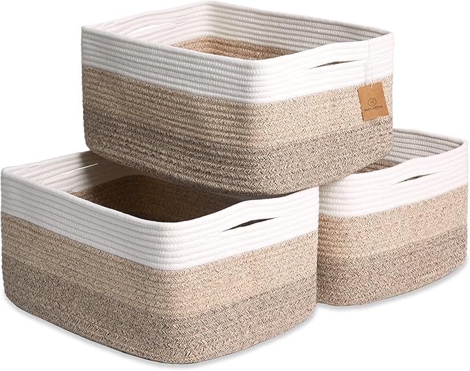 NaturalCozy Storage Baskets 16.8”x13”x7.6” Cotton Rope Woven Baskets for Organizing 3-Pack | Toy Storage Bins | Basket for Shelves, Laundry, Blanket, Clothes, Closet, Kitchen, Bathroom, Gifts by NaturalCozy