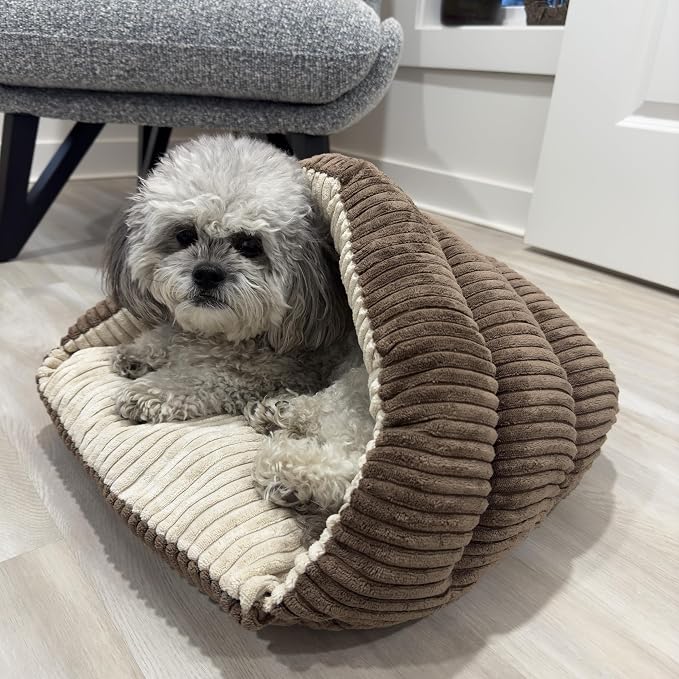 SPOT Sleep Zone Cuddle Cave - Cat Cave Bed for Indoor Cats and Mini Dogs, Durable, Comfortable, Washable for Kittens and Puppies Under 10 lbs and 12 inches Long, Corduroy Brown - Image 9