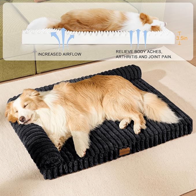 Orthopedic Calming Large Dog Bed Pet Sofa Bed 48''X30'' Black | 2-Sided Pet Couch Large Sized Dog, Soft Egg-Crate Foam Dog Mat, Waterproof Removable Washable Cover, Nonskid Bottom Cat Bed - Image 5