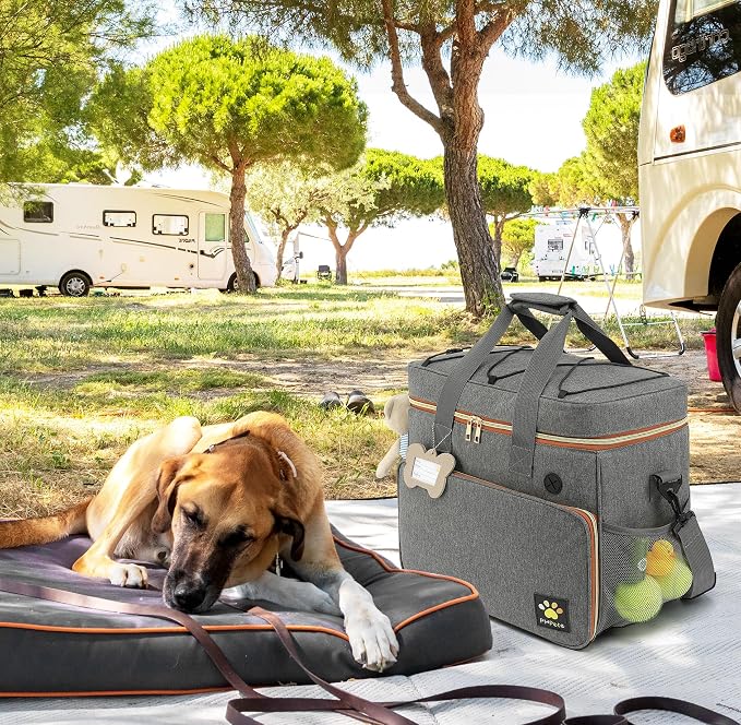 Dog Travel Bag for Traveling| Week Away/Overnight Dog Travel Accessories with Multi-Function Pockets| Travel Set for Dogs and Cats|Ideal Pet Diaper Bag and Pet Gift Kit(Grey) - Image 2