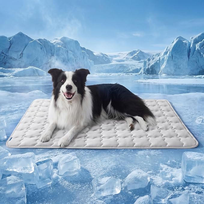 Bedsure Cooling Dog Mat Extra Large, Q-Max>0.5 XL Thin Breathable Cold Crate Pad for Pet, Portable Washable Kennel Bed for Summer Active Dog with Chill Soothing Fabric to Rapid Cooling, 41x28, Grey by Unknown