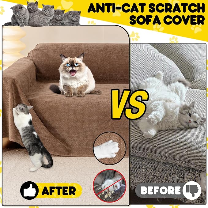 Cat Scratch Furniture Protector - Anti-Slip, Waterproof Sofa Cover to Keep Cats Off, Pet-Friendly Couch Protectors for 3 Cushion Couch, Brown Anti-Scratch Couch Cover for Pets and Kids 118"X71" | Pet-Friendly Couch Protector, Anti-Scratch & Anti-Slip S... - Image 3