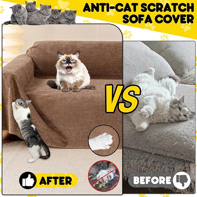 Loiion Cat Scratch Proof Furniture Protector Waterproof Sofa Cover 134"x71" | Pet-Friendly Couch Protector, Anti-Scratch & Anti-Slip Sofa Cover For Cats Dogs Kids, Machine Washable - Image 2