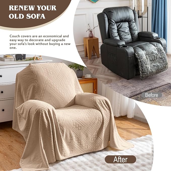 Waterproof Recliner Chair Cover, Anti-Slip Reclining Chair Covers, Pet-Friendly, Washable, Durable and Breathable Couch Covers – Reversible Design for Sofa Protection(71x71in/Khaki) - Image 4