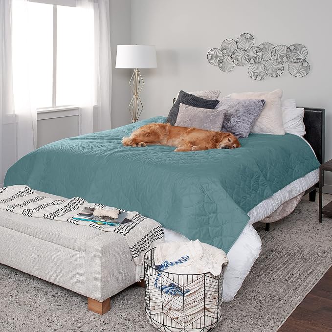 Furhaven Waterproof & Non-Slip King Size Mattress Cover Protector for Dogs & Cats, Washable, For Beds, Couches, & Car Seats - Quilted Twill Blanket Mattress Cover - Nile Blue, Jumbo/King Size - Image 3