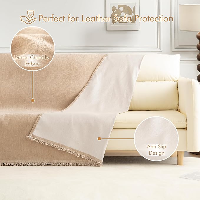 Couch Cover for 3 Cushion Couch Sofa Pet Friendly, Chenille Sectional L Shaped Sofa Cover Washable for Dogs Cats Kids, Leather Furniture Protector Slipcover Decor for Living Room, 91"x134" - Image 4