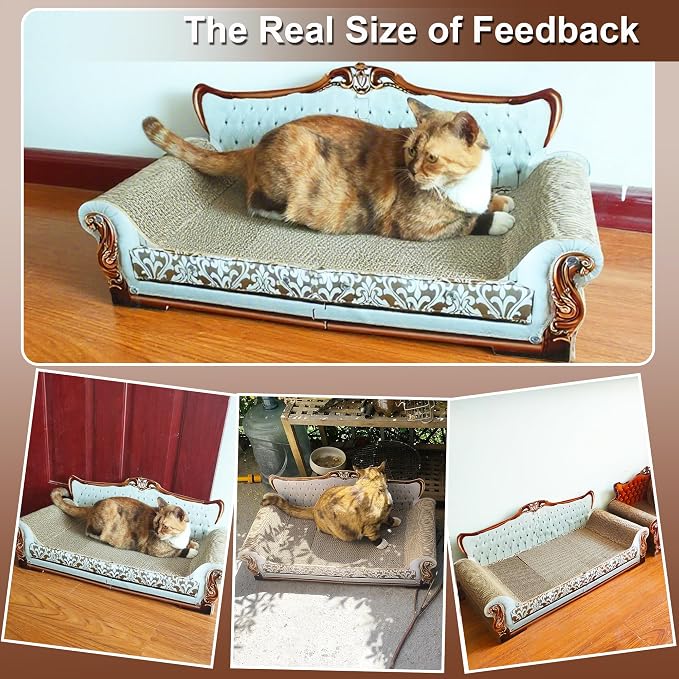 COOZMENT Scratching Sofa, Couch Shaped Thick Scratching Cardboard, Lounge Bed for Indoor Rest&Play, Sofa Scratcher Pad (Silver, 27.6" L X 12.4" W X 11.8" H) - Image 6