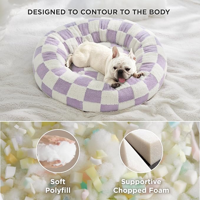 LE SURE Shown on TV Donut Medium Dog Bed - Round Cat Beds for Indoor Cats Calming Bed Present for Pets, Cute Modern Home Decor Beds with Jacquard Shaggy Plush & Anti Slip Bottom, 30 Inch, Purple - Image 4