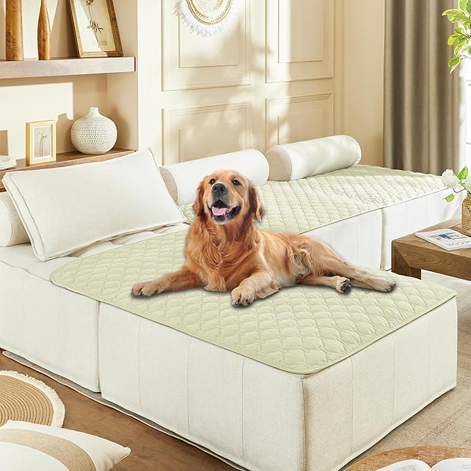 gogobunny 100% Double-Sided Waterproof Dog Bed Cover Pet Blanket Sofa Couch Furniture Protector for Puppy Large Dog Cat, Reversible (40x50 Inch (Pack of 1), Dark Cream/Light Cream) by gogobunny