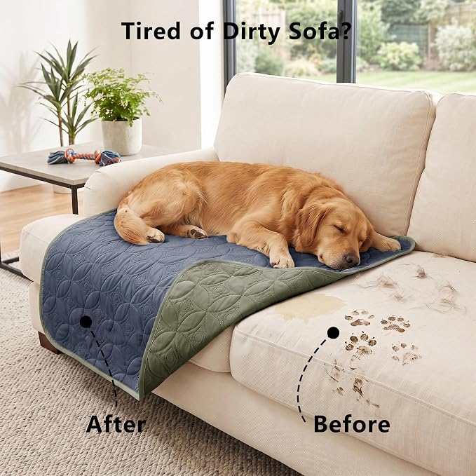 Waterproof Couch Cover for Dogs - Washable Pets Furniture Protector | TPU Leak-Proof Liner, Lightweight & Reversible, Fits Chair, Sofa, Bed, 52" x 82" , Blue/Green - Image 2