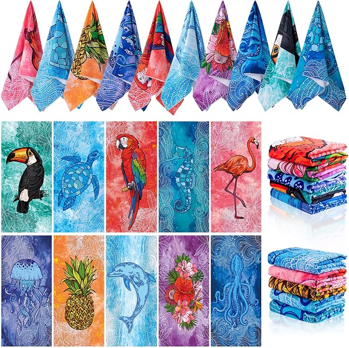 EBOOT 10 Pack Oversized Beach Towel Set Extra Large Pool Towels Microfiber Quick Dry Swim Blanket for Adult Women Men Face Hand Body Bath Travel Pool(Elegant Color,28 x 59 Inch,Summer) by eBoot