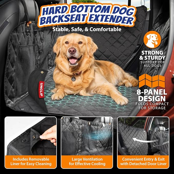 Panther Armor Dog Car Seat Cover, Hard Bottom Backseat Extender, Black | Waterproof bench seat protector with 2 door protectors. Foldable 8-panel dog hammock. Washable - Image 2