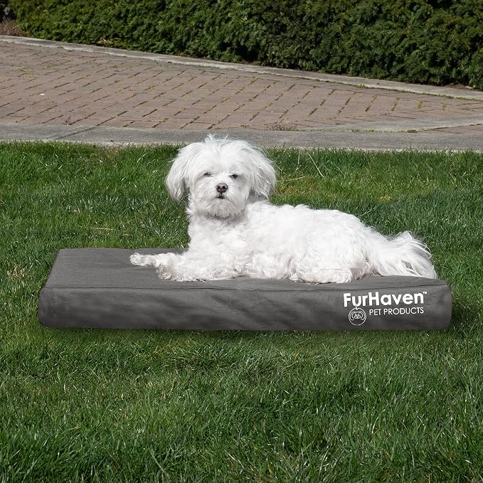 Furhaven Water-Resistant Orthopedic Dog Bed for Medium/Small Dogs w/ Removable Washable Cover, For Dogs Up to 35 lbs - Indoor/Outdoor Logo Print Oxford Polycanvas Mattress - Stone Gray, Medium - Image 3
