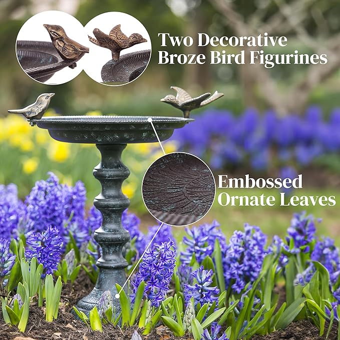 Evergreen Garden Hummingbird Bird Baths for Outdoors Heavy Duty | Metal Bird Bath Bowl with Stand | Ground Standing Bird Bath and Feeder for Garden Yard Deck - Image 4