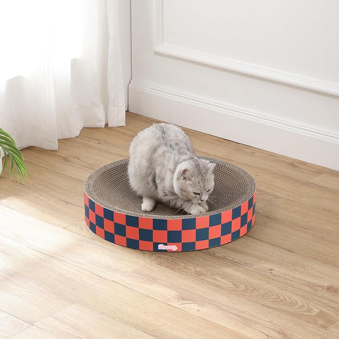 CSR1010D Nelson 20.13" Modern Cardboard Round Bowl Cat Scratcher with Catnip, Berry Cherry - Image 7
