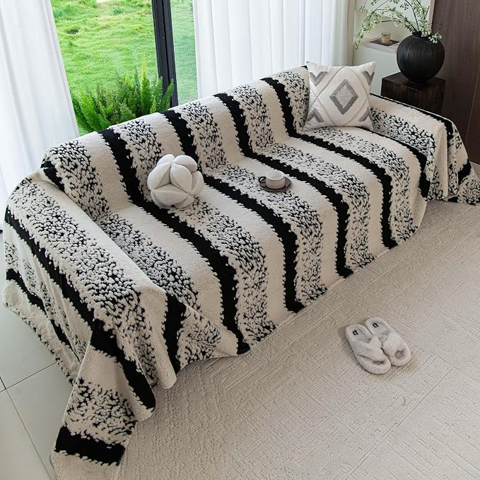 Sherpa Fleece Couch Cover for 2 Cushion Sofa, Black, 71" x 118" – Pet Proof Sofa Covers, Heavy Duty, Scratch Resistant, Pet Friendly Furniture Cover – Easy Install, Machine Washable - Image 8