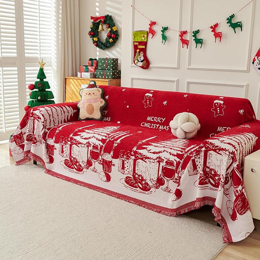 MYSKY HOME Christmas Couch Cover, Sofa Cover for 2 Cushion Couch, Non-Slip Soft Sofa Slipcover Protector, Sofa Covers Washable, Couch Covers for Sectional Sofa, Sofa Towel for Pet Cat Dog, 71" x 102" by MYSKYHOME