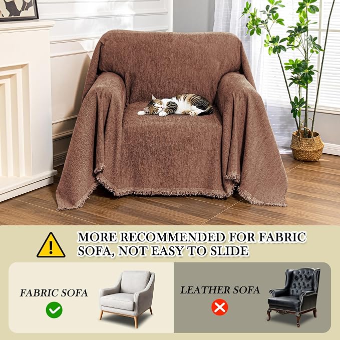 MEETSKY Sofa Covers Armchair Single Couch Cover for Dogs,Throw Couch Cover with Tassel Chair Recliner Futon Cover Washable 1 Cushion Couch Chenille Couch Protector, 71"x 91", Reddish Chocolate - Image 6