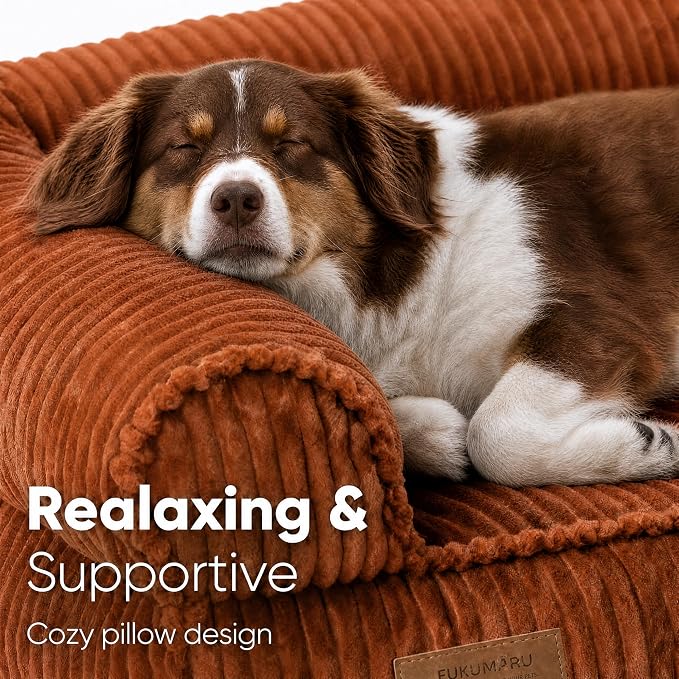 FUKUMARU Cute Dog Bed, Thickened Orthopedic Dog Sofa, Waterproof&Washable | 36" Corduroy Dog Couch with 4" Extra-Thick Egg-Crate Foam, Large Pet Bed for Medium to Large Dogs - Image 2