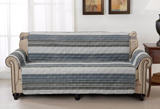 Brilliant Sunshine Multi Grey Stripes Couch Cover, 78" seat | Non Slip Sofa Cover, Living Room Quilted Furniture Protector, Extra Large Washable Slipcover for Pets, Dogs & Cats by BrilliantSunshine