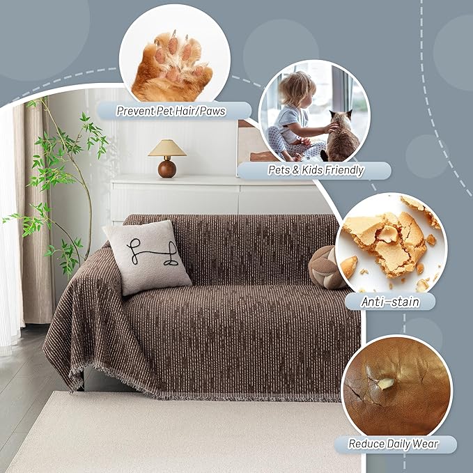 MYSKY HOME Couch Covers for 2 Cushion Couch Sofa, Chenille L Shape Sectional Couch Cover - Pet-Friendly, Machine Washable, Non-Slip Sofa Protector for Dogs, Kids, 71"x118", Deep Chocolate - Image 3