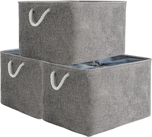 TheWarmHome Storage Baskets for Organizing, Sturdy Fabric Storage Basket , Foldable Storage Baskets for Shelves Closet Nursery Toy (Grey 3 Pack 20.5×15.7×13.8inch) by TheWarmHome