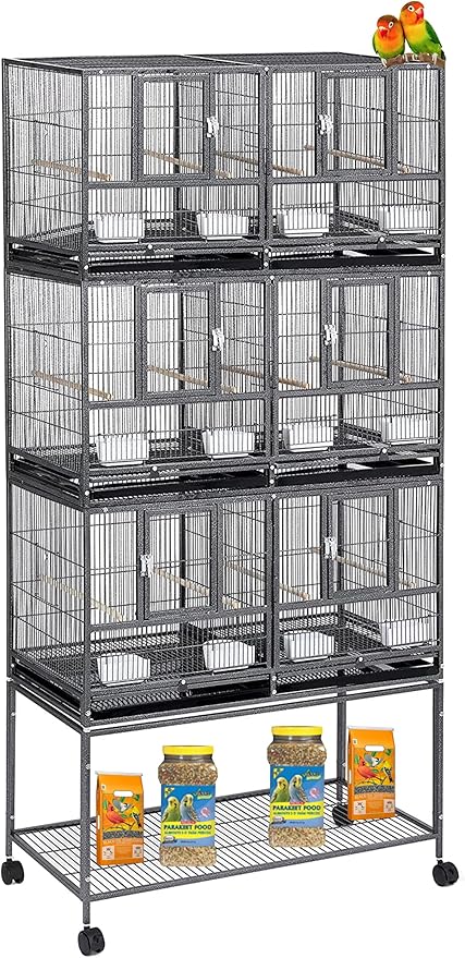 Triple Stackable Sturdy Wrought Iron Center Divided Breeder Breeding Bird Flight Double Rolling Cage Side Nesting Doors Easy Clean Pull Out Tray Aviaries Canaries Cockatiels Lovebirds Finches Budgies by Mcage