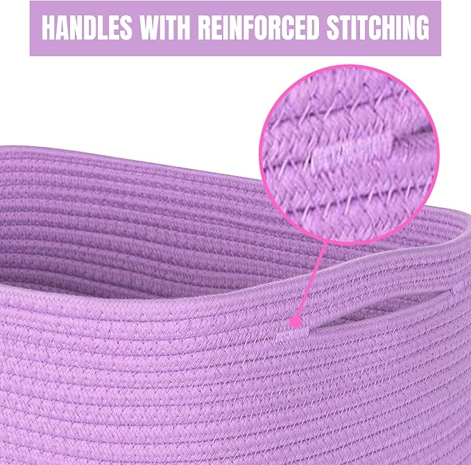 MINTWOOD Design 3-Pack Storage Baskets for Shelves, Decorative Baskets for Organizing, Woven Baskets for Storage, Book Basket Cube Storage Bin Box, Pantry Closet and Shoe Organizers, Lilac Purple - Image 7