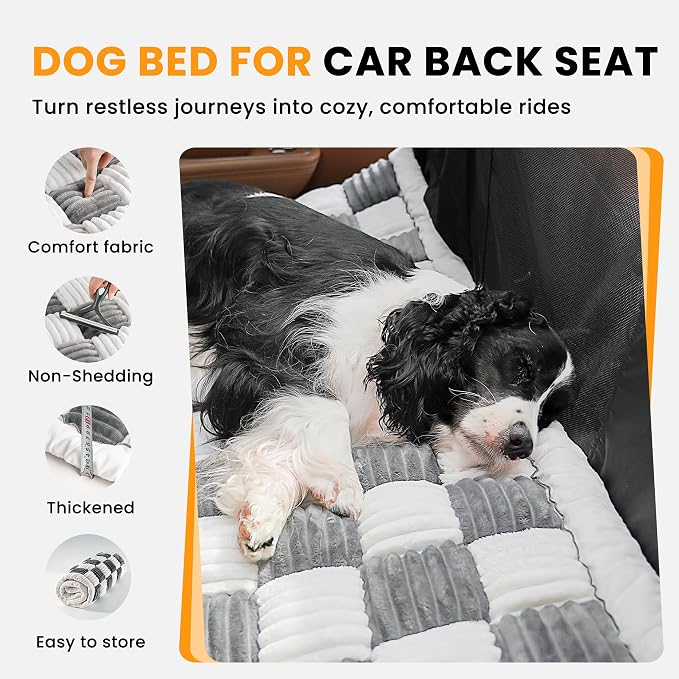 HiPetpy Backseat Dog Bed Mat, Non-Slip Dog Bed for Car Back Seat, Soft & Cozy Dogs Blanket, Washable Travel Pet Mat Seat Protector for Cars, SUVs, Trucks (Grey/White, 51.1" L x 23.6" W x 1.5" Th) - Image 2