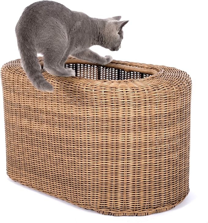Fun Stackable Wicker Cat Hideaway House - Interactive Play Rattan Cat House for Indoor Cats Kitty, Pet Friendly Top/Side House Entry, Cat Bed Enclosed - Image 3