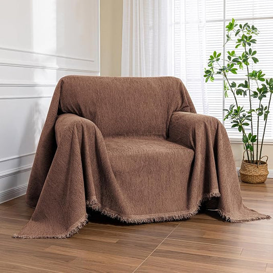 MEETSKY Sofa Covers Armchair Single Couch Cover for Dogs,Throw Couch Cover with Tassel Chair Recliner Futon Cover Washable 1 Cushion Couch Chenille Couch Protector, 71"x 91", Reddish Chocolate by MEETSKY