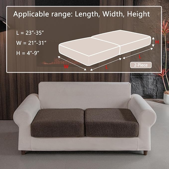 OHSIO Couch Cushion Covers for Sectional Sofa, Stretch Soft Sofa Slipcovers Washable Wear-Resistant Universal Furniture Protector for Living Room(2 Seaters Covers, Brown) - Image 2