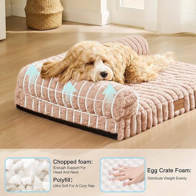 Orthopedic Calming Large Dog Bed Pet Sofa Bed 48''X30'' Beige | 2-Sided Pet Couch Large Sized Dog, Soft Egg-Crate Foam Dog Mat, Waterproof Removable Washable Cover, Nonskid Bottom Cat Bed - Image 4