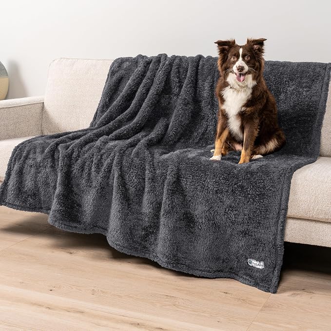 PetAmi Fluffy Waterproof Dog Blanket for Couch and Bed, Reversible Sherpa Pet Throw, Pee Proof Furniture Protector Sofa Cover, Washable Cat Blanket for Medium Large Dogs and Cats (Grey, 60x80) by PetAmi