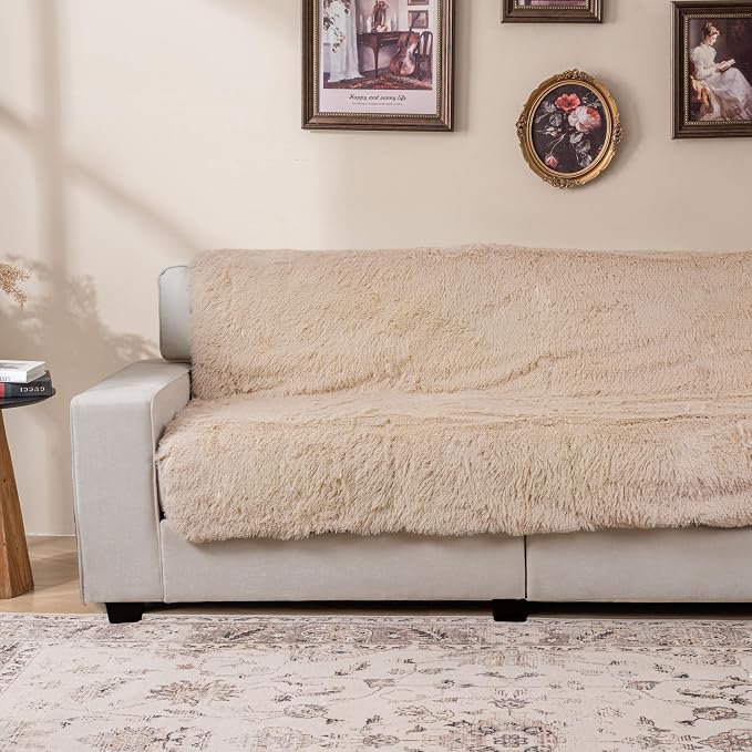 Dogs/Cats Bed Mats, Dog Pad Washable Removable Couch Cover with Anti-Slip Back, Plush Long Fur Mat, Perfect for Small, Medium and Large Dogs.(Beige, 52"x82") - Image 4