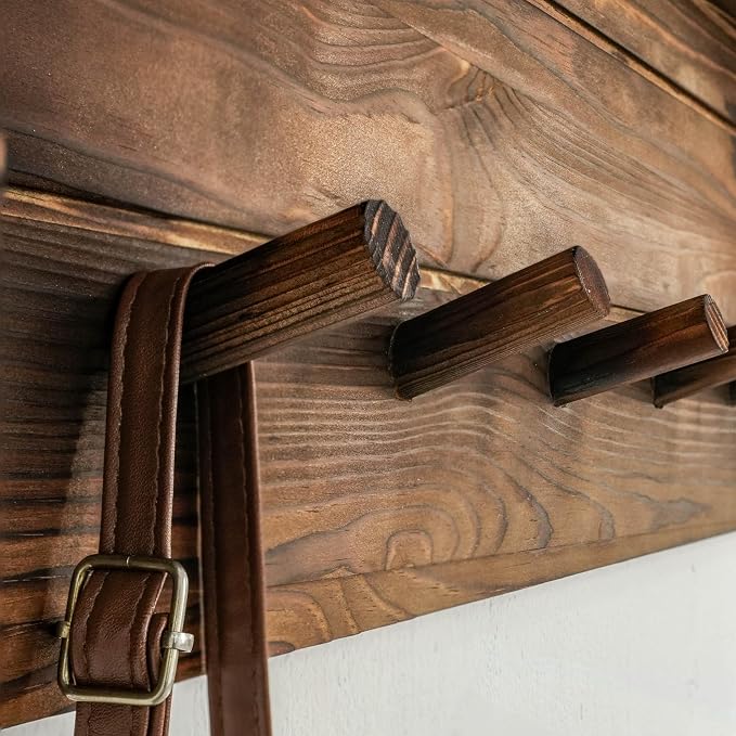 WEBI Coat Rack Wall Mount with Shelf,30" Long Entryway Wall Shelf with Hooks Underneath,7 Peg Hooks for Hanging Coats,Caps,Jacket,Clothes,Brown - Image 8