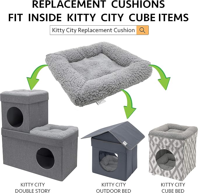 Kitty City Large Stackable Cat Condo & Cube House, Modular Indoor Cat Furniture with Plush Washable Beds, Collapsible Cat Cave & Lounging Ottoman, Tan - Image 9
