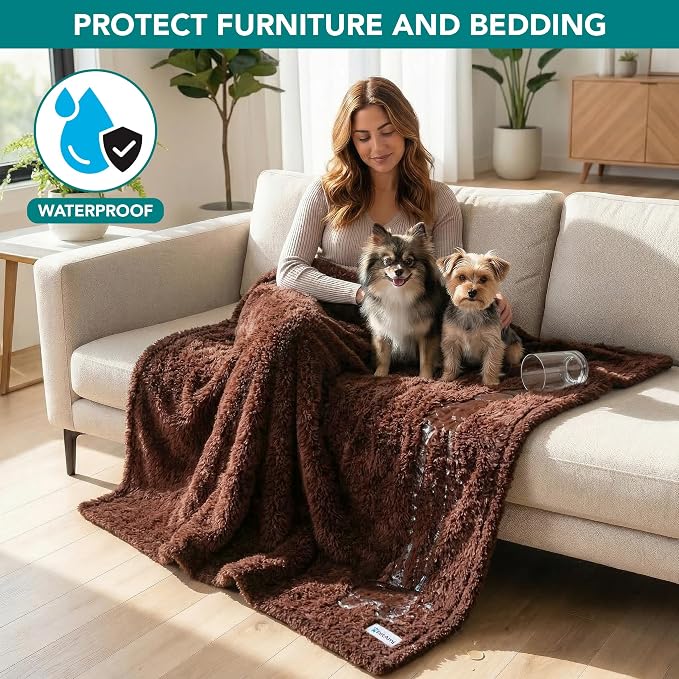 PetAmi Fluffy Waterproof Dog Blanket for Couch and Bed, Reversible Sherpa Pet Throw, Pee Proof Furniture Protector Sofa Cover, Washable Cat Blanket for Small Medium Dogs and Cats (Brown, 24x32) - Image 2