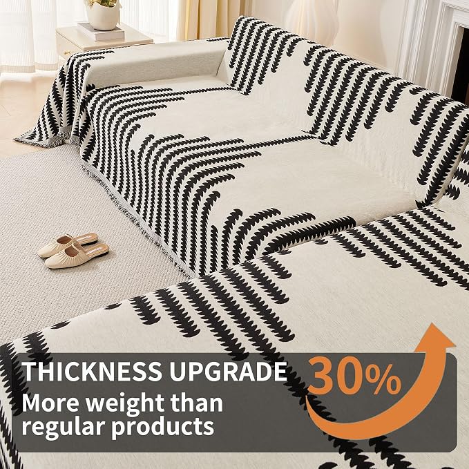 HAOMAIJIA Boho Sofa Covers Couch Covers for 3 Cushion Couch Sofa Pet Friendly Soft Thick Couch Cover for Dogs Washable Sectional Couch Covers L Shape Furniture Protector (Black, 91"x118") - Image 3