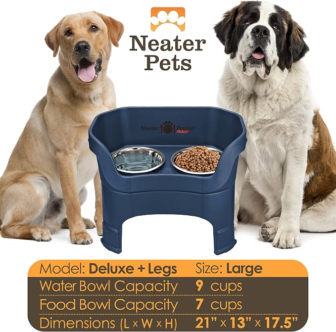 Neater Feeder Deluxe Mess-Proof Elevated Dog Bowls for Large Dogs (40+ lbs), 2 Height Adjustable (14.5” & 17.5”) No-Spill Raised Dog Bowl Stand, Stainless Steel Food Bowl Set, Made in USA, Dark Blue - Image 4