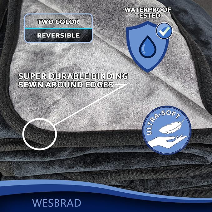 Waterproof, Super Soft, Leak Proof, Totally Pee Proof, EZ-Wash, Durable (80"x60", Black/Grey) Two-Color Reversable, 3 Layer Blanket, Adults, Pets, Dogs, Cats - Image 4