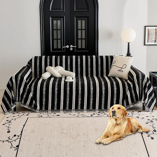 HAOMAIJIA Non Slip Couch Cover Sofa Covers for 3 Cushion Couch Washable sectional Couch Covers for Dogs pet Furniture Protector Couch Cover Blanket for Living Room (TM-Black, 71"x118") by HAOMAIJIA