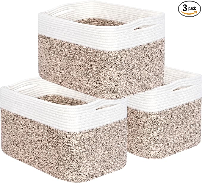 MINTWOOD Design 3-Pack Storage Baskets for Shelves, Playroom and Classroom Basket, Book Decorative Cube Bins, Woven Closet Organizers, Baby Nursery Baskets, Light Brown by MINTWOODDesign