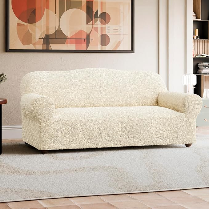PAULATO BY GA.I.CO. Sofa Slipcover - Stretch Couch Cover - Stylish Cushion Sofa Cover - Soft Polyester Fabric Slipcover - 1-Piece Form Fit Washable Protector for Pet - Mille Righe Collection - Cream - Image 2